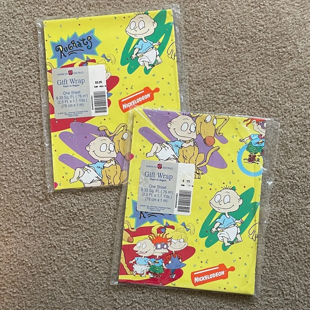 Vintage Early 90s American Greetings Nickelodeon Rugrats Gift Wrap - 2 Packages